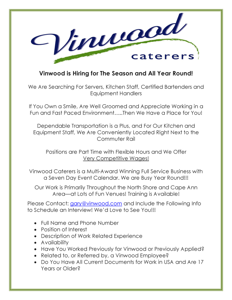 Vinwood Caterers Jobs