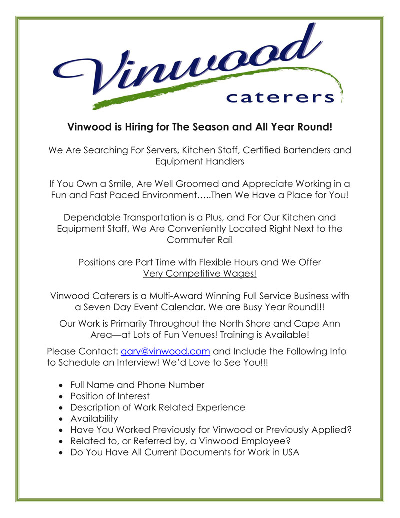 Vinwood Caterers Jobs